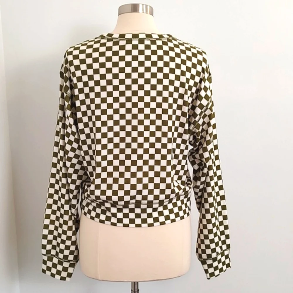 Double Zero Checkered Boxy Cropped Sweatshirt/ Size L - Picture 9 of 9